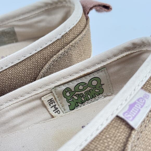 Simple EcoSneaks Hemp Flats Womens Slip On Sz 6.5 Brown Cream Organic Eco Shoes - Picture 9 of 11